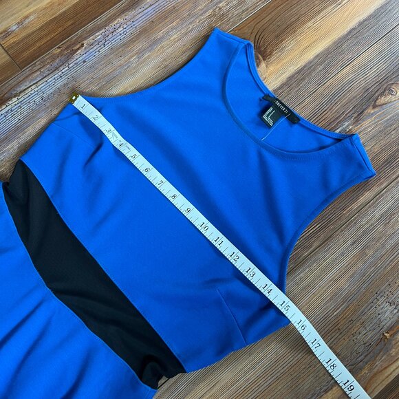 NWT Forever 21 Royal Blue Sleeveless Mini Dress -Black Net Insert at Waist Sz S - Picture 5 of 6